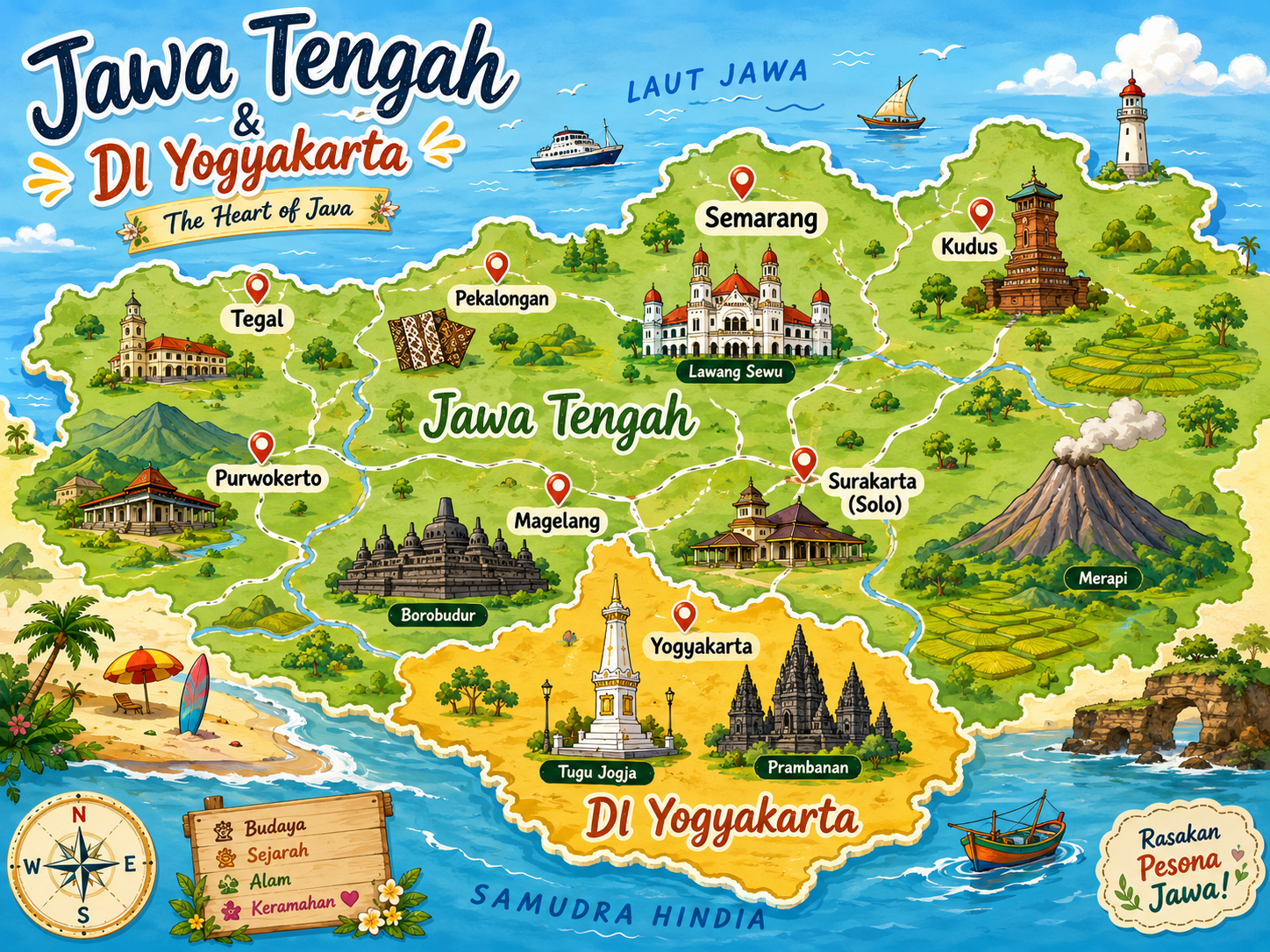 Illustrated map of Central Java and DI Yogyakarta